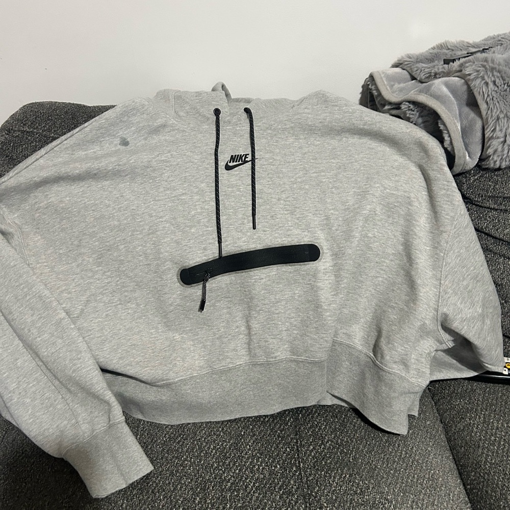 Women’s crop heather grey tech fleece hoodie sz lg
